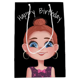 Sacola Para Presentes Média Cartoon Birthday Girl On Black