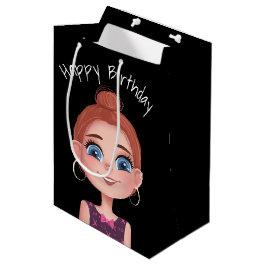 Sacola Para Presentes Média Cartoon Birthday Girl On Black