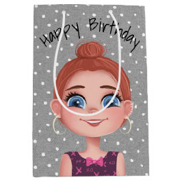 Sacola Para Presentes Média Cartoon Birthday Girl On Bolinhas
