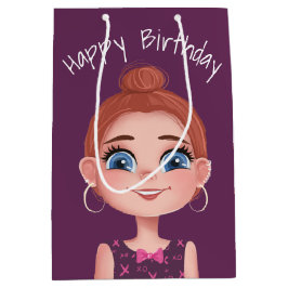Sacola Para Presentes Média Cartoon Birthday Girl On Purple