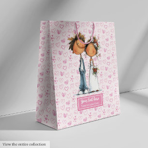 Sacola Para Presentes Média Cartoon de Casal Quirky Wedding Gift Bag Engraçado