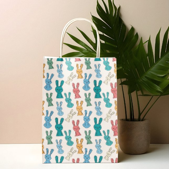 Sacola Para Presentes Média Cartoon de coelho multicolorido (gift bag, birthday surprise gift bag, teddy bear gift bag, wine gift bag, travel bag, use and throw )