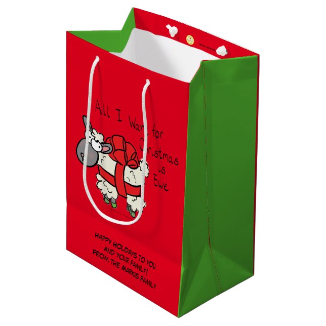 Sacola Para Presentes Média Cartoon de Ovelha de Natal engraçado (Frente inclinada)