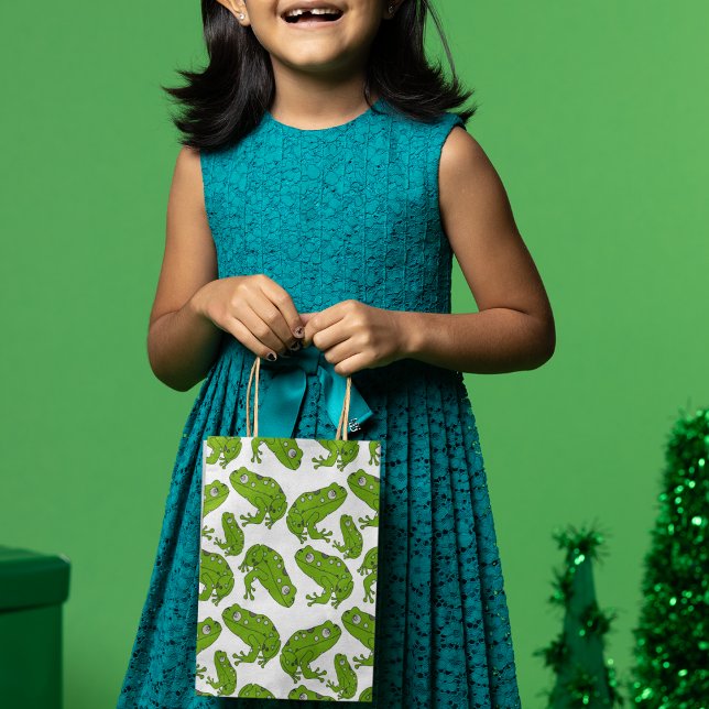 Sacola Para Presentes Média Cartoon de Sapo Verde (gift bag, birthday surprise gift bag, teddy bear gift bag, wine gift bag, travel bag, use and throw )