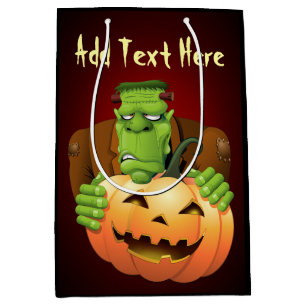 Sacola Para Presentes Média Cartoon Frankenstein Monster com Pumpkin