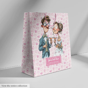 Sacola Para Presentes Média Cartoon Newlyweds Casando Presente Bag Watercolor