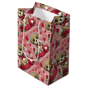 Sacola Para Presentes Média Cartoon Puppy com Dias de os namorados