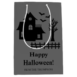 Sacola Para Presentes Média Casa Assustada Silhouette Feliz Halloween