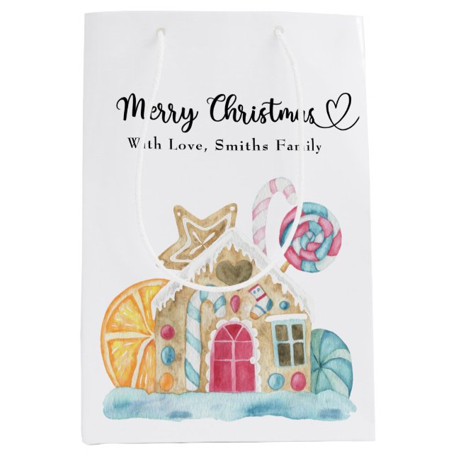 Sacola Para Presentes Média Casa de biscoitos de Natal - Feliz Natal (Frente)