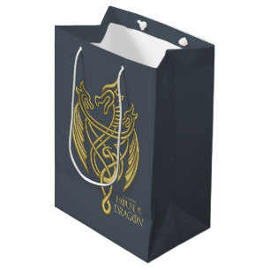 Sacola Para Presentes Média CASA DO DRAGÃO Ouro Filigree Dragon Crest