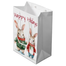 Sacola Para Presentes Média Casais de Coelhos de Natal Christmas Cottontail