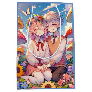 Sacola Para Presentes Média Casal de anime Fofinho bonito, romântico
