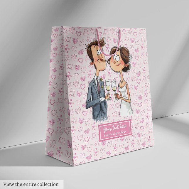 Sacola Para Presentes Média Casal De Casamento De Aquarela, Gift Bag Quirky Hu (Watercolor Wedding Couple Gift Bag Quirky Humor)