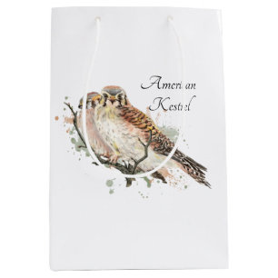 Sacola Para Presentes Média Casal Kestrel de Arte de Aquarela