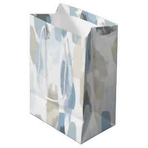 Sacola Para Presentes Média Casamento Abstrato de Creme Branco Azul