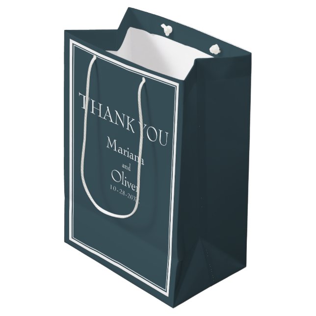 Sacola Para Presentes Média Casamento Azul Minimalista Moderno Fronteira (Frente inclinada)