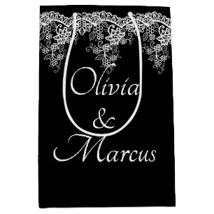 Sacola Para Presentes Média Casamento Branco Em Preto