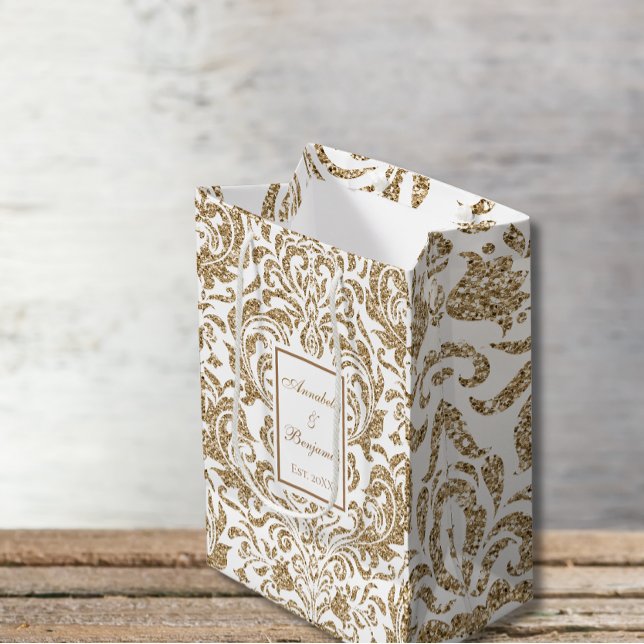 Sacola Para Presentes Média Casamento brilhante e Dourado Faux (Criador carregado)