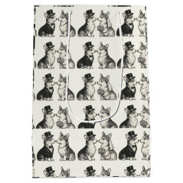Sacola Para Presentes Média Casamento Caprichoso Preto e Branco de Corgi Vinta