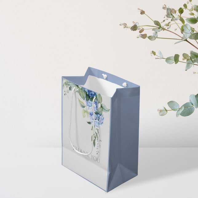 Sacola Para Presentes Média Casamento Chic Floral Blue Hydrangea Periwinkle (Criador carregado)
