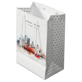 Sacola Para Presentes Média Casamento com Aquarelas da Cidade de Boston Massac