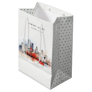 Sacola Para Presentes Média Casamento com Aquarelas da Cidade de Boston Massac