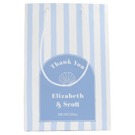 Sacola Para Presentes Média Casamento com Greve Branca Azul Clássica - Obrigad