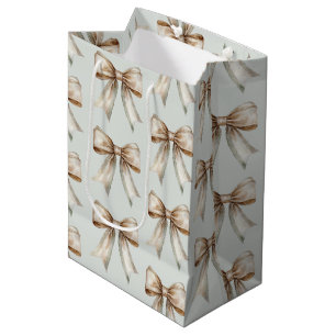 Sacola Para Presentes Média Casamento com Laço Romano Rústico Verde Branco Dou