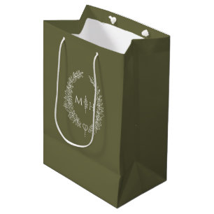 Sacola Para Presentes Média Casamento com monograma da coroa oval de folha ver