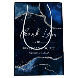 Sacola Para Presentes Média Casamento de Agitação de Faux Azul e Silver