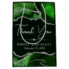 Sacola Para Presentes Média Casamento de Agitação Verde e Silver Faux