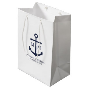 Sacola Para Presentes Média Casamento de Âncora Azul Marinho Náutico