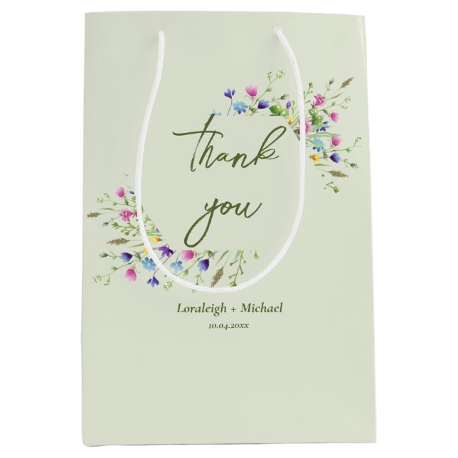 Sacola Para Presentes Média Casamento de flores silvestres simples do Chic boh (Frente)