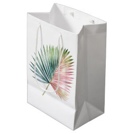 Sacola Para Presentes Média Casamento de Folha Verde Rosa Tropical