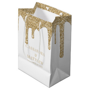 Sacola Para Presentes Média Casamento De Glitter Glitter Dourado De Chic