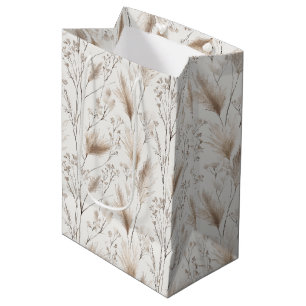 Sacola Para Presentes Média Casamento de Grama Marrom Creme Bege