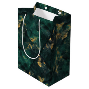 Sacola Para Presentes Média Casamento de Mármore Verde Esmeralda