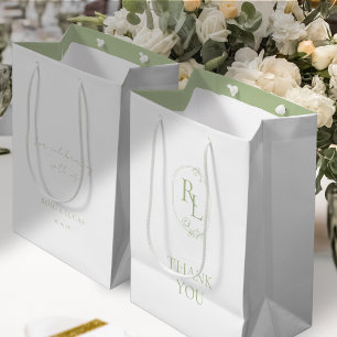 Sacola Para Presentes Média Casamento de Monograma Verde Floral Obrigado