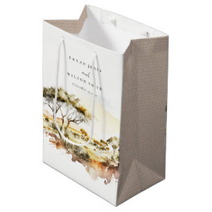 Sacola Para Presentes Média Casamento de Paisagem Africana com Muted Earth Wat