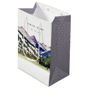 Sacola Para Presentes Média Casamento de Paisagem com Aquarela de Montanha Roc