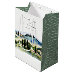 Sacola Para Presentes Média Casamento de Paisagem com Aquarelas do Elegante To