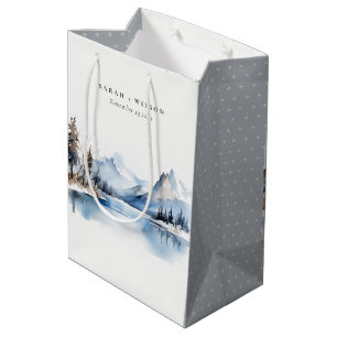 Sacola Para Presentes Média Casamento de Paisagem com Neve no Lago Mountain Wi