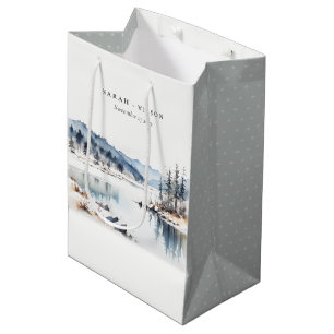 Sacola Para Presentes Média Casamento de Paisagem do Lago de Neve Inverno
