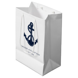 Sacola Para Presentes Média Casamento de Praia da Âncora Náutica marinho Azul