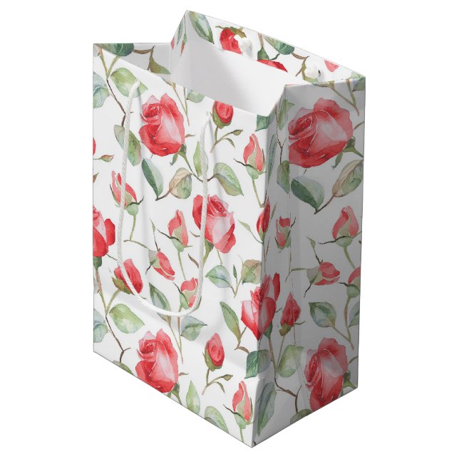 Sacola Para Presentes Média Casamento de Rosas Vermelhas Lindas (Frente inclinada)