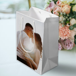 Sacola Para Presentes Média Casamento de Script de Foto Personalizado Elegante