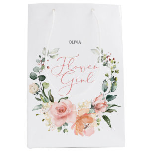 Sacola Para Presentes Média Casamento de Wreath com Aquarela Rosa-Rosa-Flor
