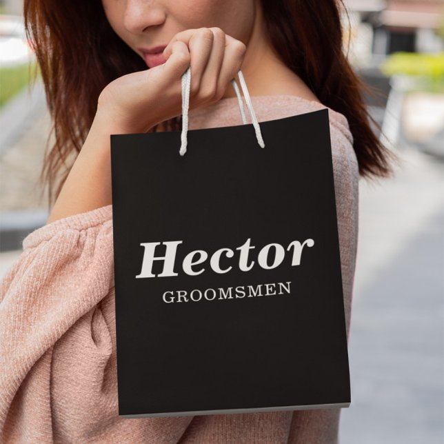 Sacola Para Presentes Média Casamento dos Padrinhos Elegante Moderno Preto e B (Criador carregado)