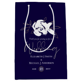 Sacola Para Presentes Média Casamento Dourado Azul-Marinho Elegante