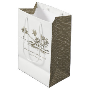 Sacola Para Presentes Média Casamento Dourado Pálido de Árvore de Palma de Pra